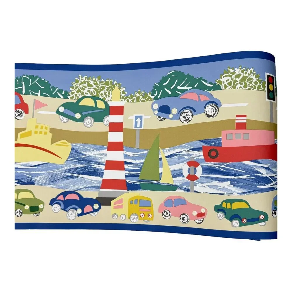Laura Ashley Wallpaper Border 3 Rolls Children's Nursery Bus Cars Boat 32’x10”